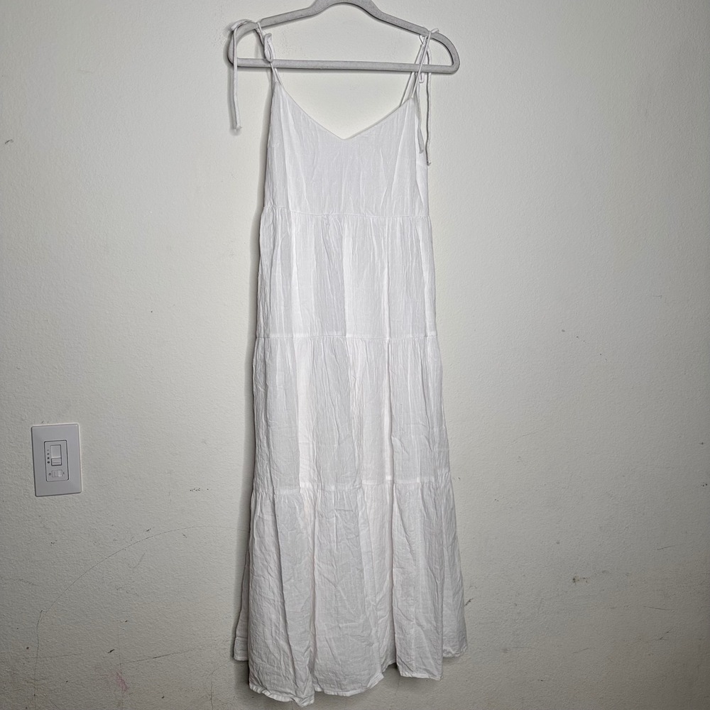 Abercrombie & Fitch White Tiered Midi Dress Tie Straps Pockets Small Resort Boho